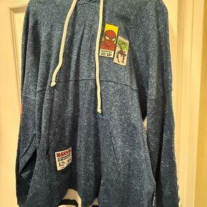 Marvel Vintage Blue Hoodie with Comic Patches